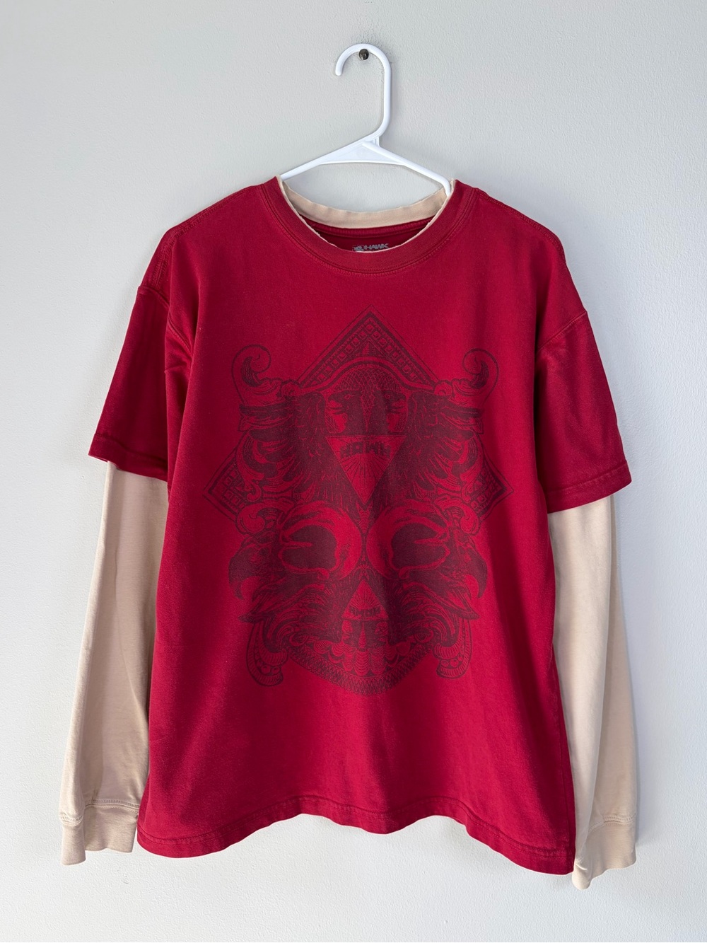 Tony Hawk Red Layered Graphic Tee Streetwear Grunge Indie Sleeze